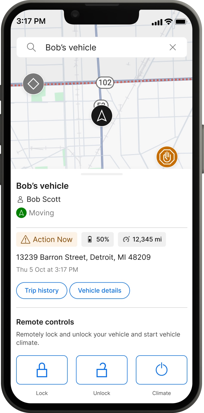 Screen shot of Telematics Drive App.